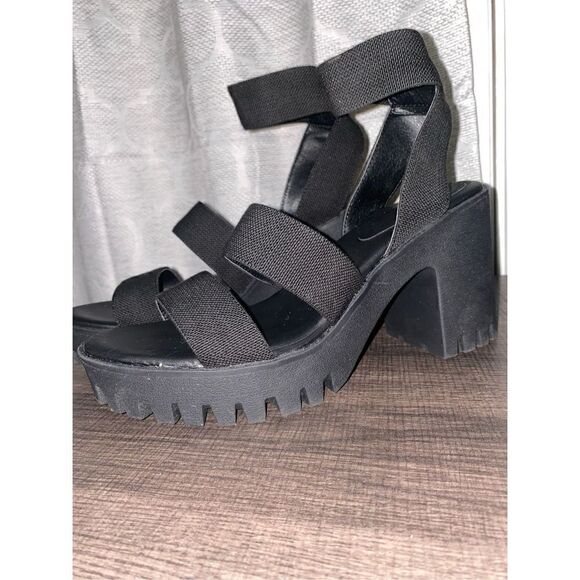 Steve Madden Y2K chunky combat punk heeled strappy sandals black size 10 - Picture 1 of 12
